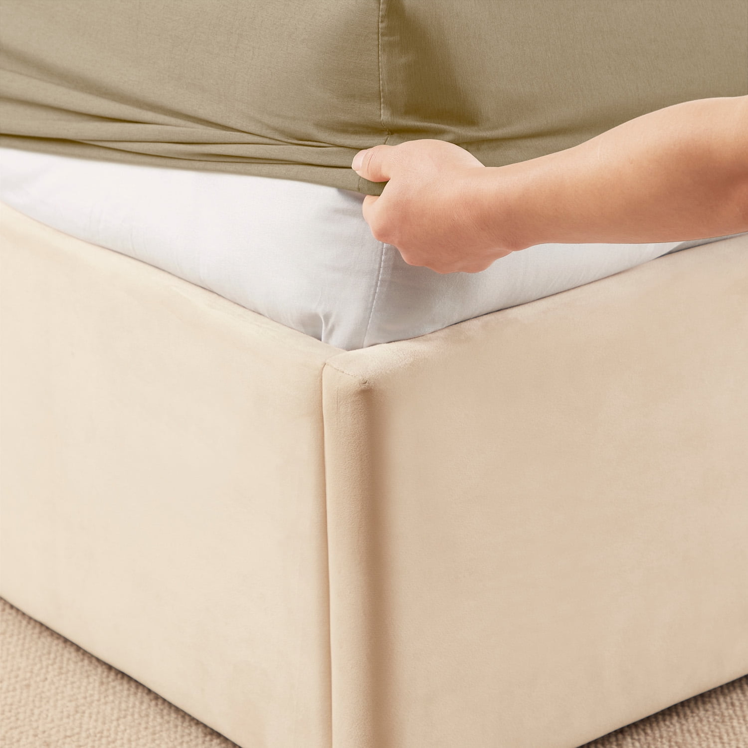 Virtu Bed Sheets Set, Deep Pocket Rayon Derived Bamboo Blend Cooling Twin Sheets sets, Warm Sand