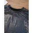 thumbnail image 5 of MSemis Kids Girls Boys Shiny Metallic Jazz Hip Hop Modern Ballet Dance Tops Short Sleeve T-Shirt Black 140, 5 of 7