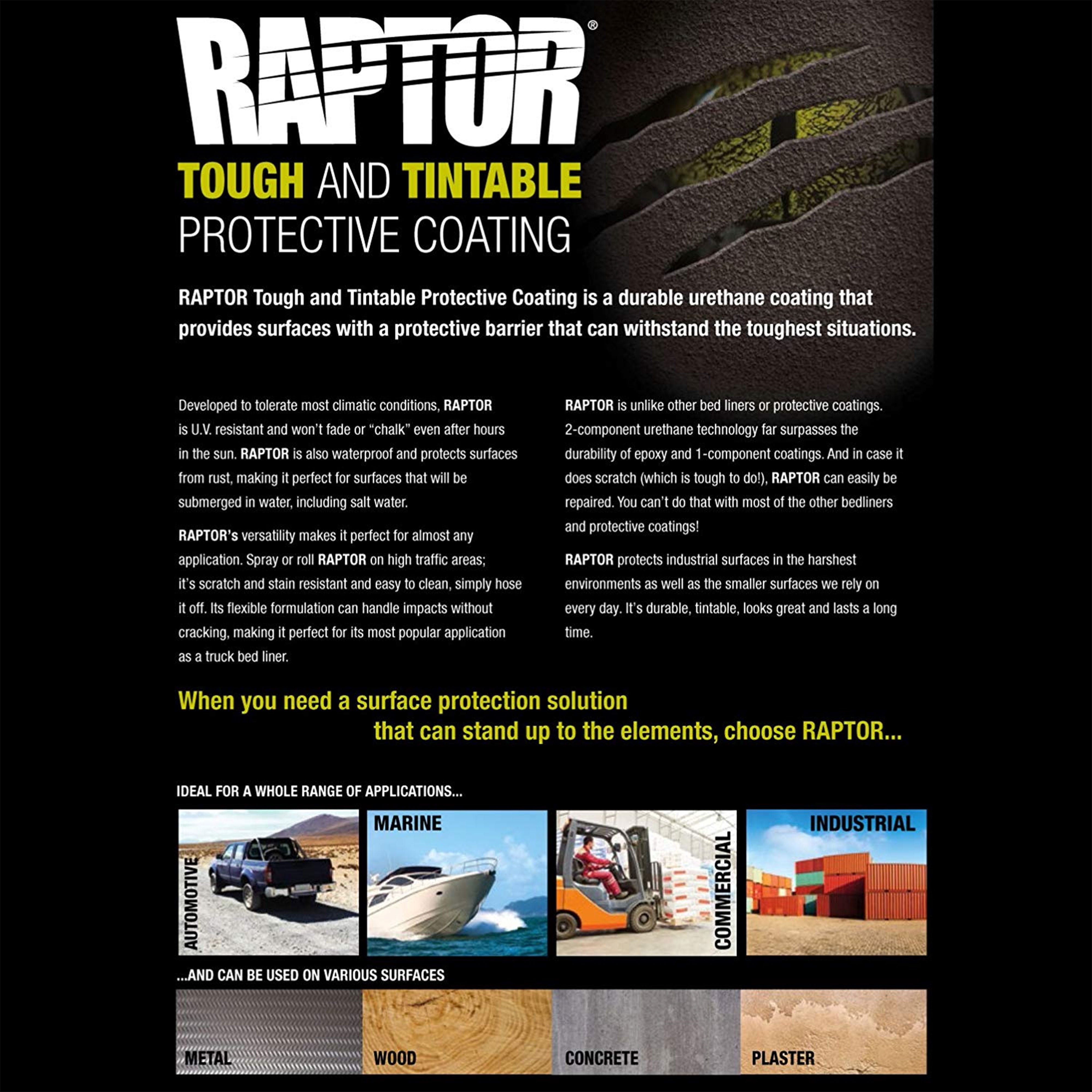 U-Pol Raptor Tintable Urethane Spray-On Truck Bed Liner Kit and Custom Coat Spray Gun with Regulator, 6 Quart Kit