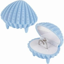 2 Pcs Velvet Ring Box Clam Shell Shaped Ring Box Display Holder Ring Gift Storage Box for Proposal Engagement Wedding Ceremony Anniversary Light Blue