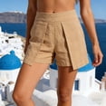 thumbnail image 7 of ClodeEU Women's Spring Summer Cotton Linen Shorts, High Waisted A Line Wide Leg Shorts, Loose Casual Plus Size Shorts for Women Khaki,Women's Plus L, 7 of 7