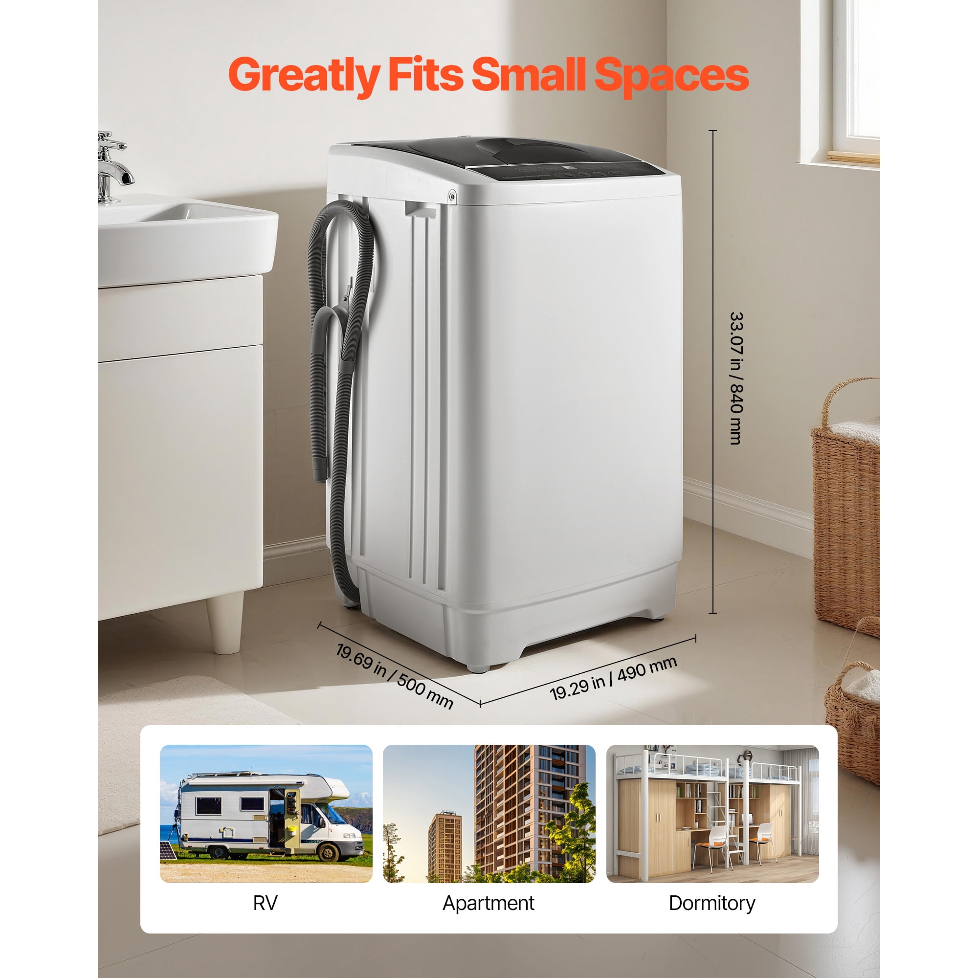 Portable Washing Machine, Portable Washer 1.3 cu.ft with LED Display, Stainless Steel Drum, 8 Wash Programs & 6 Adjustable Water Levels, Portable Washer Machine for Apartments, RVs, and Dorms