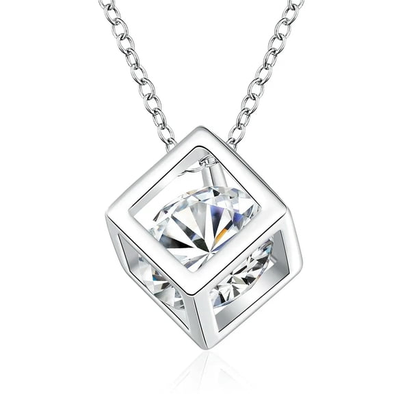 QQTDFG 925 Sterling Solid Silver Jewelry Magic Cube Crystal chain Necklace Pendant-default