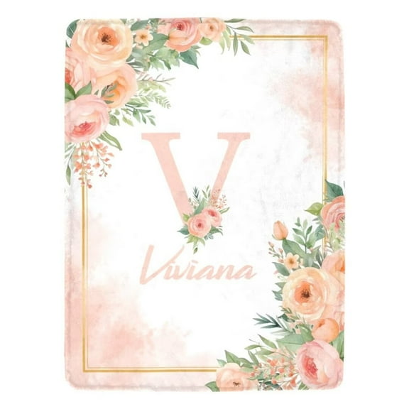 AISENIN Personalized Name Blanket Monogrammed Name Blanket , Personalized Blanket Blush Pink Roses for Girl Women Custom Girl Blanket with Name Personalized Christmas Gifts for Girl Adult Kids