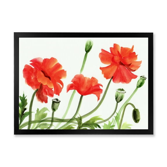 Designart 'Ancient Red Poppies III' Traditional Framed Art Print