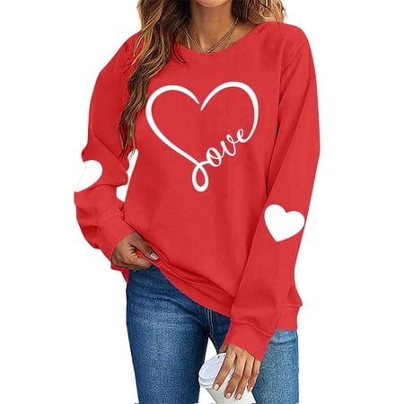 Valentine S Shirts For Women Love Heart Cute Graphic Sweat Shirts 2026 Fashion Print Blouse Casual Long Sleeve Crewneck