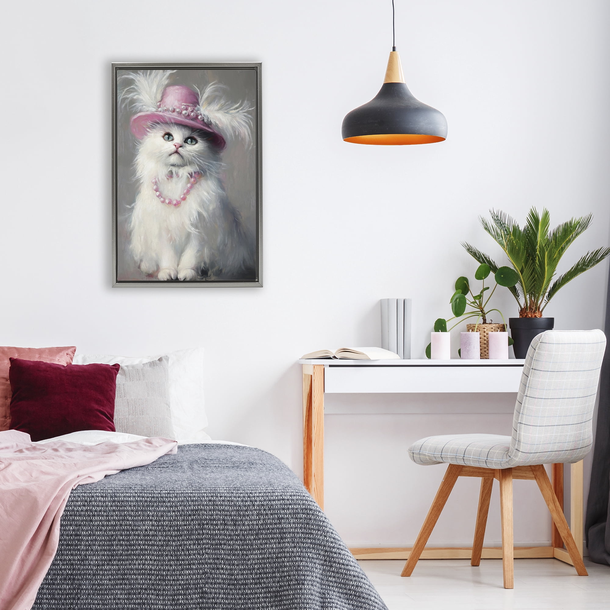 Stupell Industries Beautiful Brigitte Cat Gray Framed Floater Canvas Wall Art, design by Tina LeCour