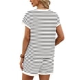 thumbnail image 5 of Mifsaly Womens Striped Lounge Set Short Sleeve Crewneck Top and High Waisted Casual Shorts with Pockets Everyday Wear Summer Vacation Outfits White,XL, 5 of 9