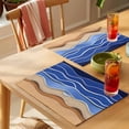 thumbnail image 4 of Blue Brown Beach Placemats Set of 8 Abstract Striped Gradient Ocean Sand Place Mats Indoor Wipeable Table Mats Washable Cloth Dining Table Placemats for Kitchen Holiday Party Home Decor 13x19 Inch, 4 of 9
