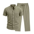 thumbnail image 5 of LEKWK 2 Piece Pajama Set for Men Short Sleeve Button Down Shirt and Drawstring Pants Lightweight Breathable Sleepwear Summer Casual Lounge Outfit Army Green M, 5 of 6