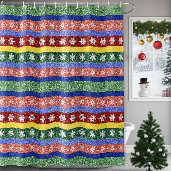 Colorful Stripes Shower Curtains for Bathroom, Stars Snowflakes Winter Christmas Waterproof Fabric Shower Curtain for Bathroom Bathtub Decoration, Machine Washable, 36"x72"