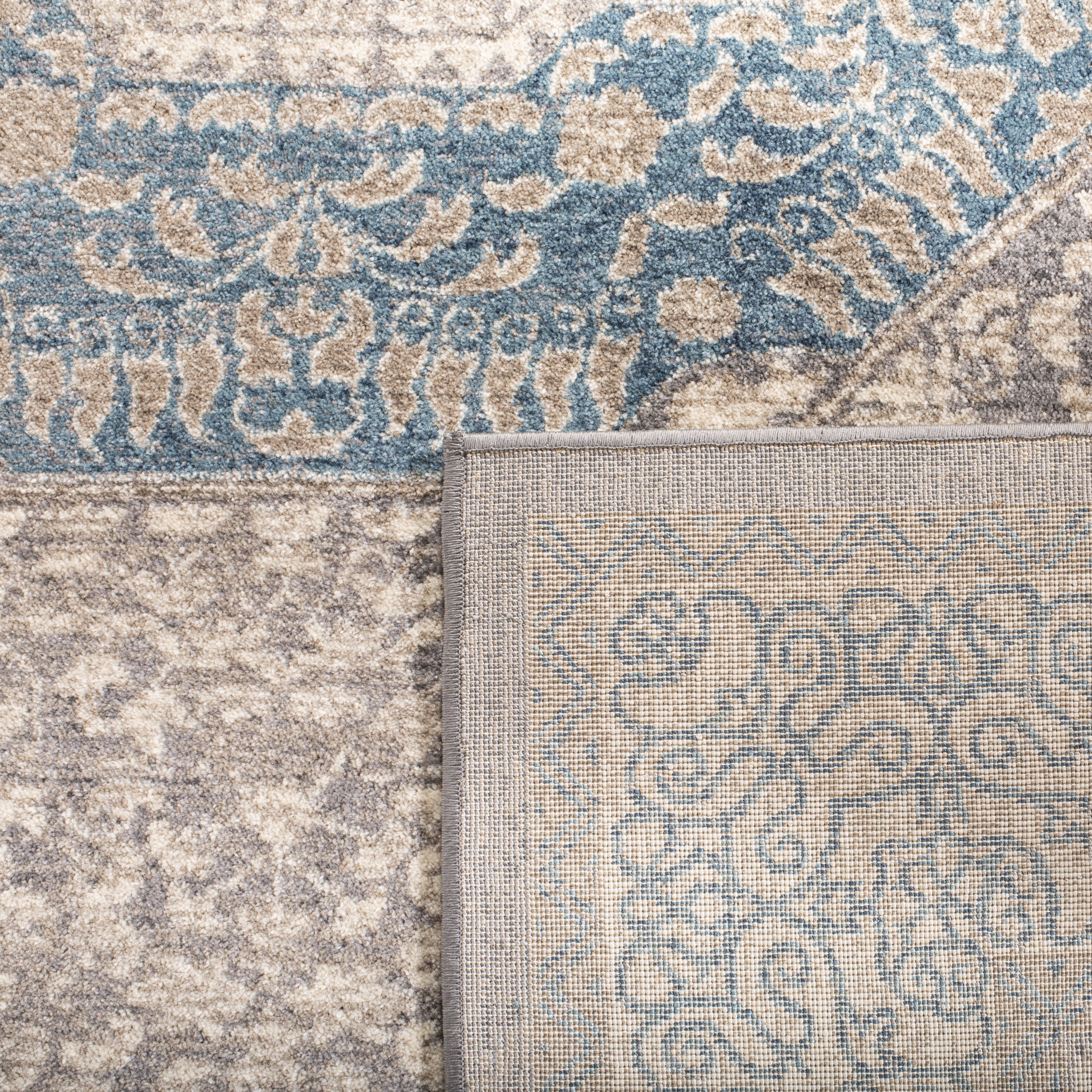 SAFAVIEH Sofia Waylon Geometric Bordered Area Rug, Light Grey/Blue, 3' x 3' Square