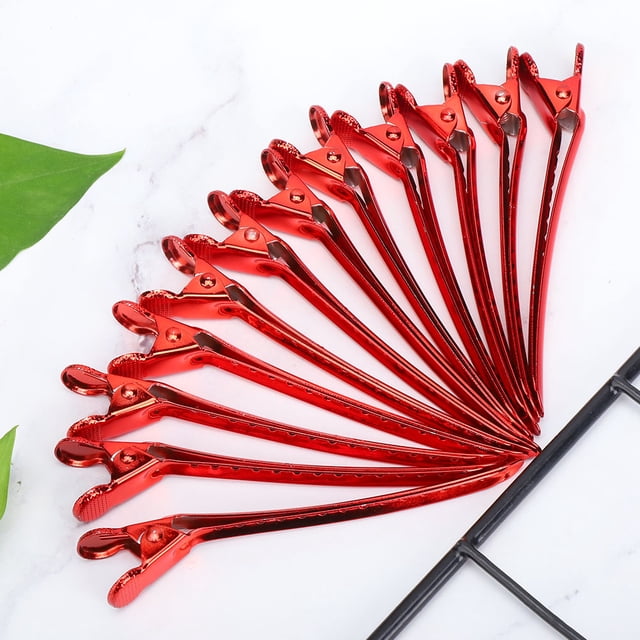 Pasador De Peinado Clip De Pico De Pato Pinza De Peluquería Pinzas De Peinado Pinzas Para Peinar El Cabello 12 Piezas Pin De Peinado De Peluquería De Acero Inoxidable Clip De ANGGREK Rojo