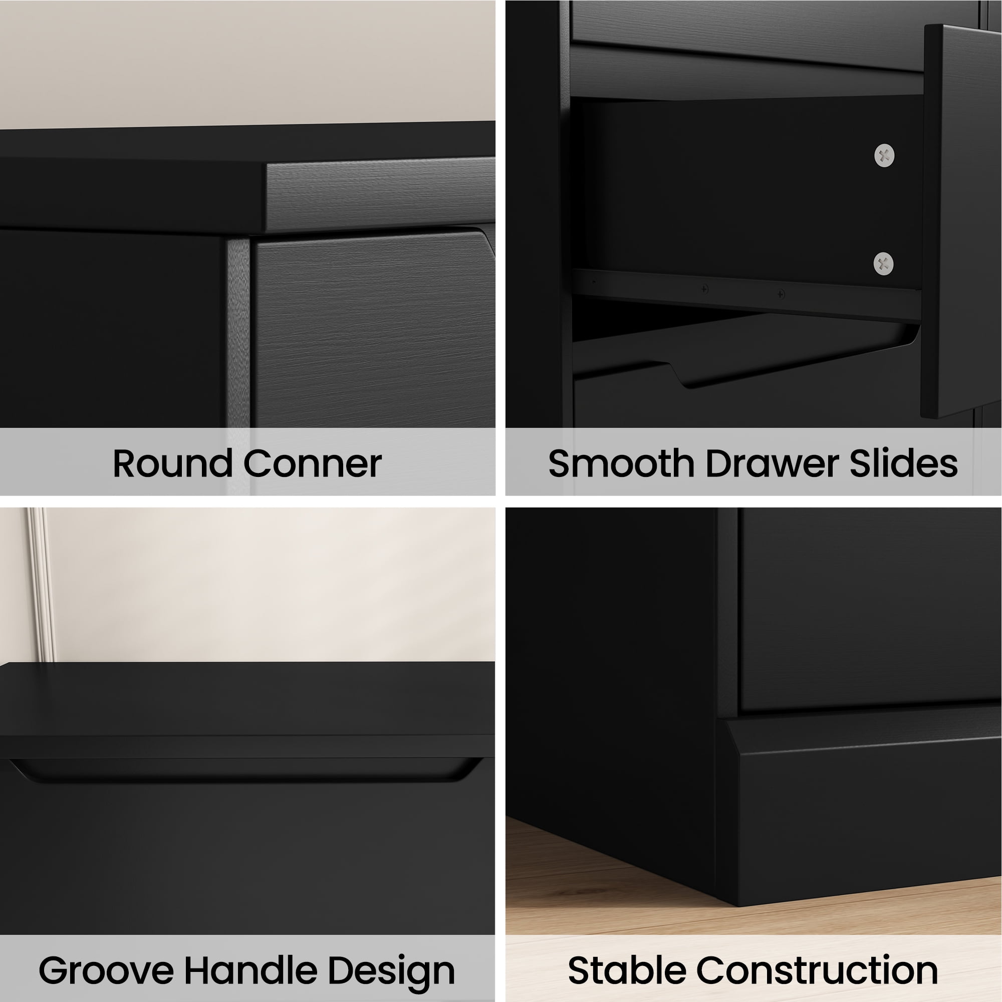 Black Dresser 6 Drawer Dresser for Bedroom, Modern Wooden Closet Dresser Living Room Hallway Entryway Cloakroom Dressing Room