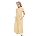 thumbnail image 2 of LLYWEY Girls Long Maxi Dresses, Teen Girl Casual Short Sleeve Pocket Shirts Dresses, Kids Elegant Formal Pleated A-Line Evening Party Long Dresses, , Beige, 4T, 2 of 9