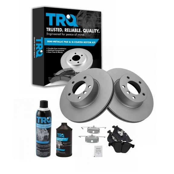 TRQ Front Metallic Brake Pad & Coated Rotor Kit & Sides w/Fluids for BMW 328i BKA24035
