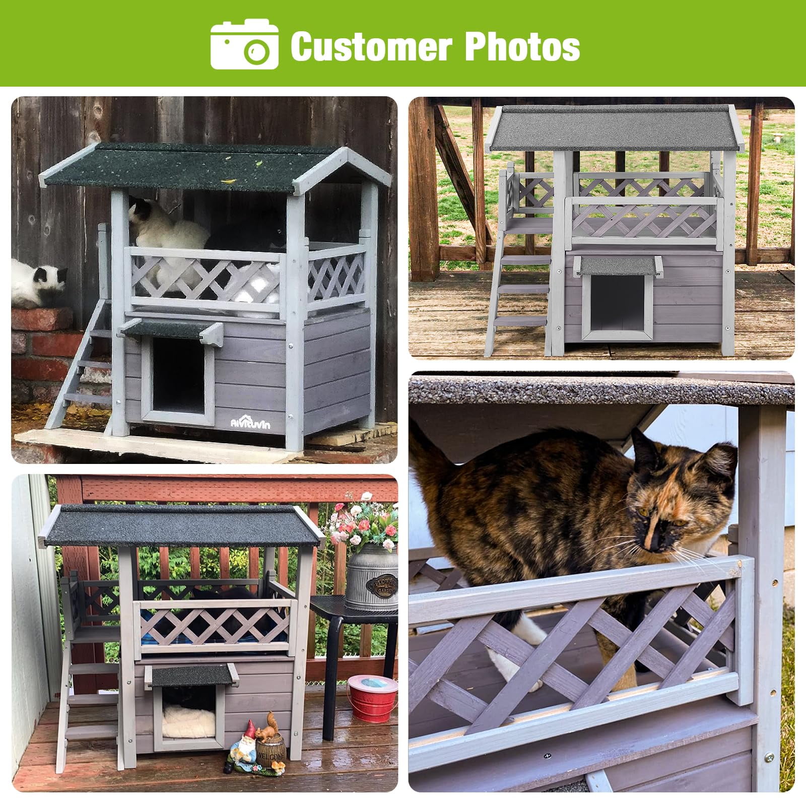 BUTINGLALE Cat House Outdoor Weatheproof Feral Cat Shelter Wooden Cat Condos for Winter Large Balcony