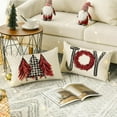 thumbnail image 6 of Sm:)e Merry Christmas Trees Mottos Red Throw Pillow Covers, 12 x 20 Inch Hello Winter Let it Snow Holiday Cushion Case Decoration for Sofa Couch Set of 4, 6 of 7