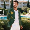 thumbnail image 5 of Uourmeti Golden Crane Pine Print Business Suit Jacket, Single Button Men's Blazer Lightweight Polyester Business Casual Suit for Office, 5 of 9