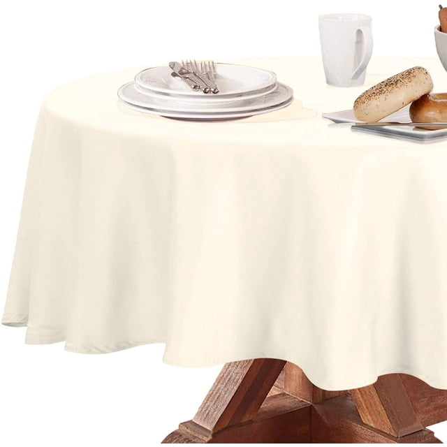LAICAIW Round Table Cloth Oil-Proof Spill-Proof Water Resistant Microfiber 60 Inch Diameter Ivory Decorative Fabric