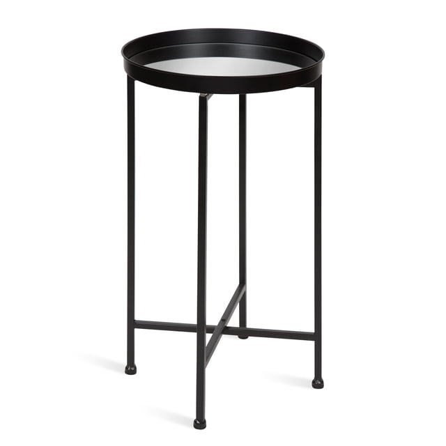 Kate and Laurel Celia Table d'Appoint Ronde Pliante en Métal, 14x14x25.75, Noir/miroir