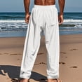 thumbnail image 4 of YLSDY Mens Cotton Linen Pants Casual Summer Vacation Baggy Beach Pants Buttoned Drawstring Yoga Trousers with Pockets White L, 4 of 8