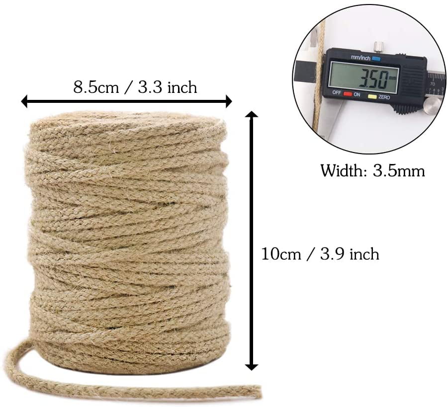 200Feet 3.5mm Wide Natural Jute Rope for Artworks and Crafts Gardening Applications Tenn Well Braided Jute Twine 8 Strands Macrame Projects 
