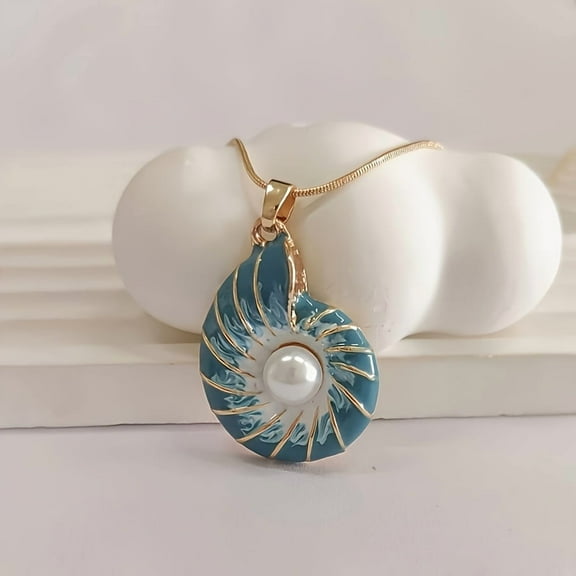 Women's Retro Blue Snail Pendant Necklace - Elegant Shell Jewelry, Exquisite Chain, No Electroplating required - Suitable for everyday and formal occasions, year-round stacked items, vacation,Silver