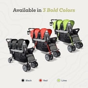 Foundations Compass Trio Triple Stroller, 3-Seat Tandem with Canopies and Reclining Seats, Red