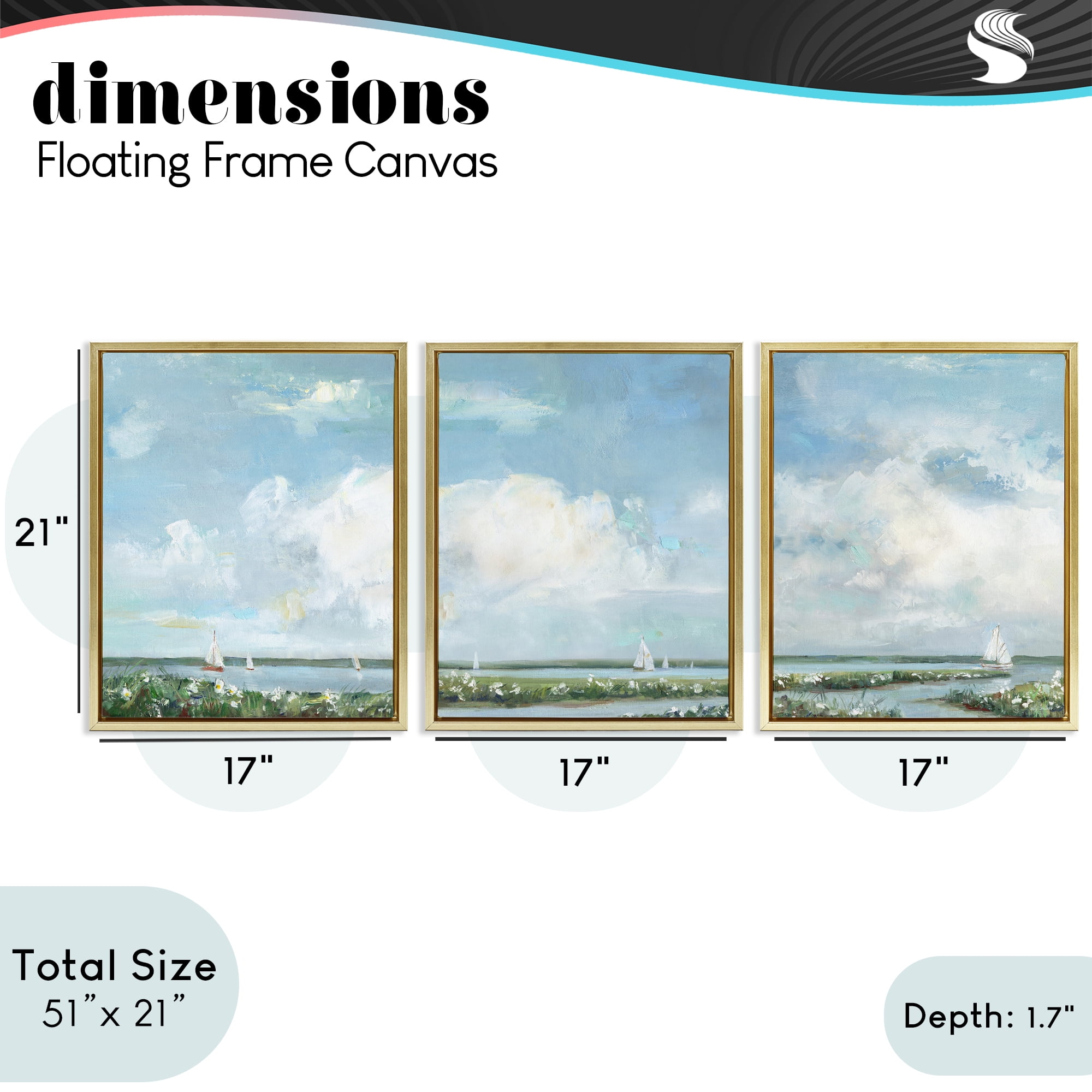 Stupell Industries Daisies Along Calm Coastline 3 Piece Gold Framed Floater Canvas Set, design by Sally Swatland