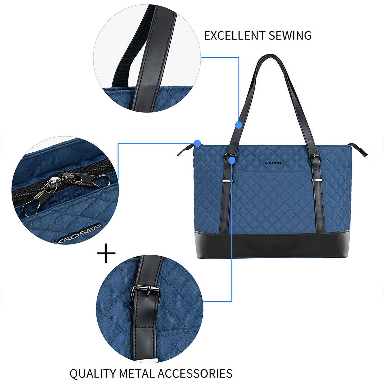 KROSER Laptop Tote Bag 15.6" Computer bag Shoulder Bag Women Handbag (Quilt)-Blue