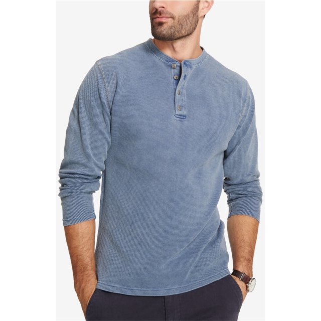 Camiseta henley de punto waffle resistente a la intemperie para hombre, azul, pequeña Weatherproof henley