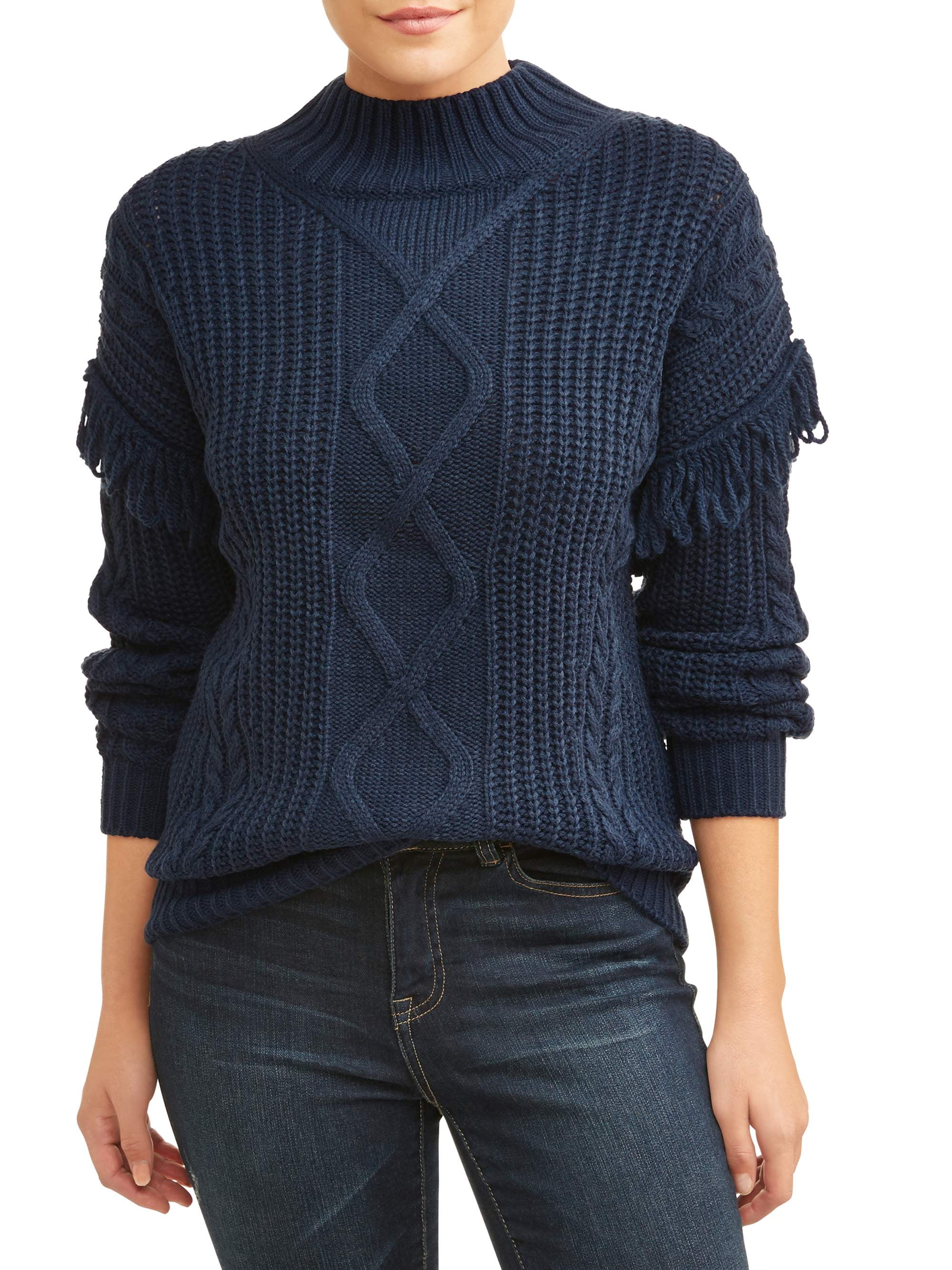 Women's Mock Neck Fringe Sweater