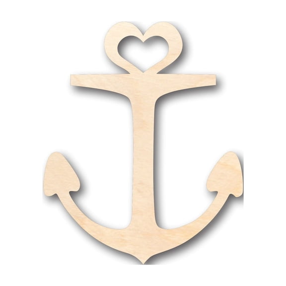 Unfinished Wood Heart Anchor Shape - Craft - up to 46" DIY 18" / 1/4"