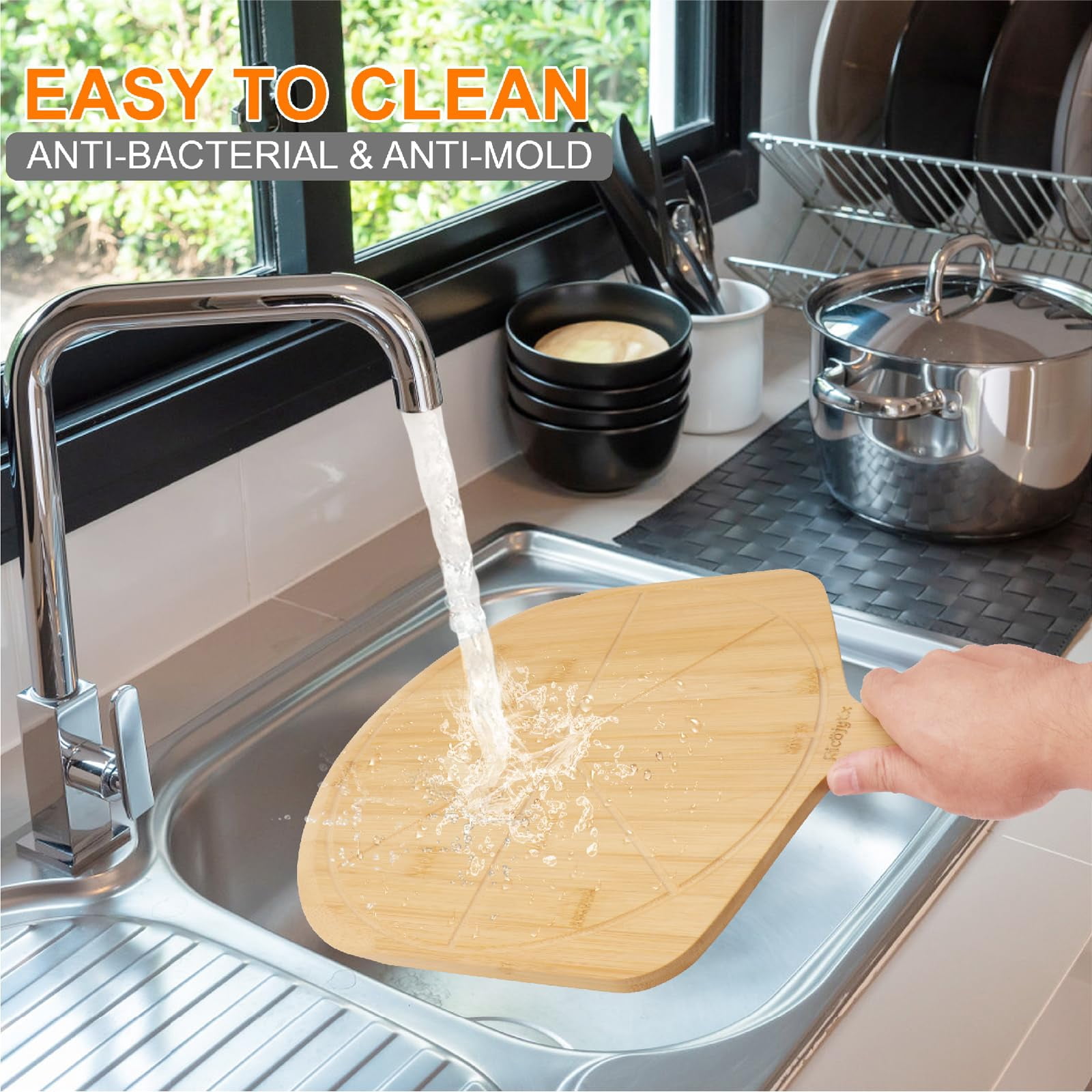 12 Inch With Grooves - 2 Pizza Peel Set, Double-Sided Use Board for Bread Cheese Vegetable Fruits