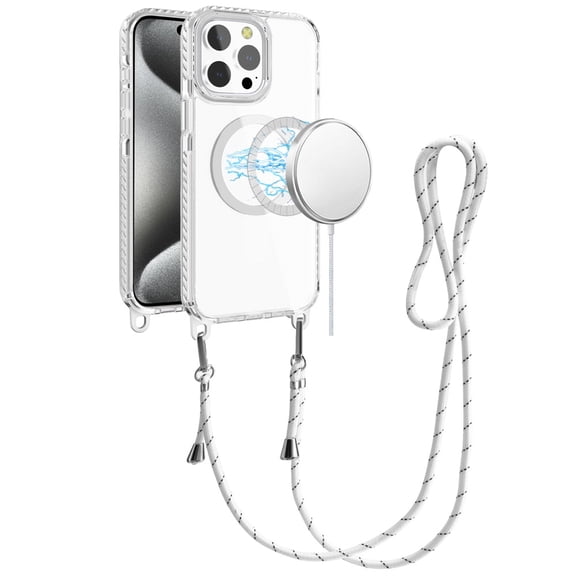 For Apple iPhone 12 Pro Max Clear Magnetic Frame PC Back Shockproof Protective Case with Detachable Lanyard Strap, Compatible with MagSafe Cover, XPM Phone Case [White]