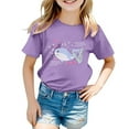thumbnail image 1 of NINGMENG Hauts et T-Shirts pour Filles Enfants Imprimé Graphique Océan Mignon Col Rond Manches Courtes Chandail T-Shirts Usage Quotidien, Violet, 8-9 Ans, 1 of 3