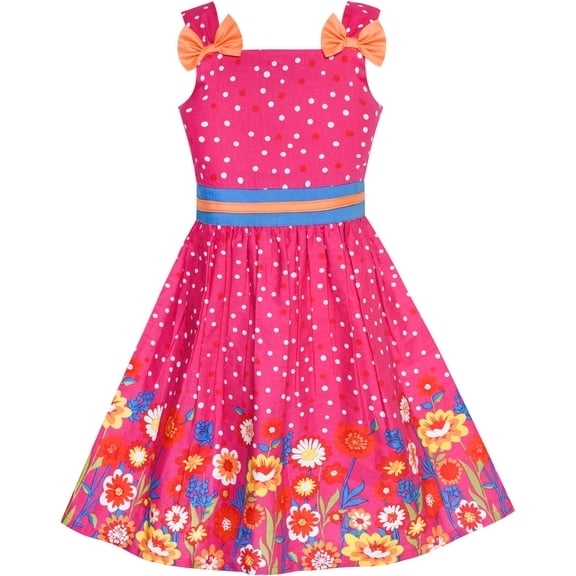Sunny Fashion Girls Dress Floral White Dot Bow Tie Summer Sundress 2-3 Years