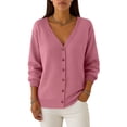 thumbnail image 2 of LWavelet Waffle-Knit V-Neck Cardigan Women Cozy Fall Casual Soft Loose Versatile Outerwear Pink L, 2 of 4