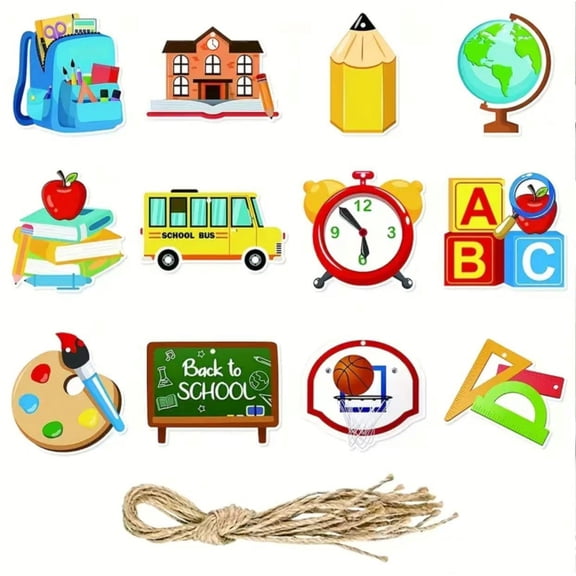 Back to School Wooden Hanging Ornaments, 12Packs Colorful Print for Classroom Decor A
