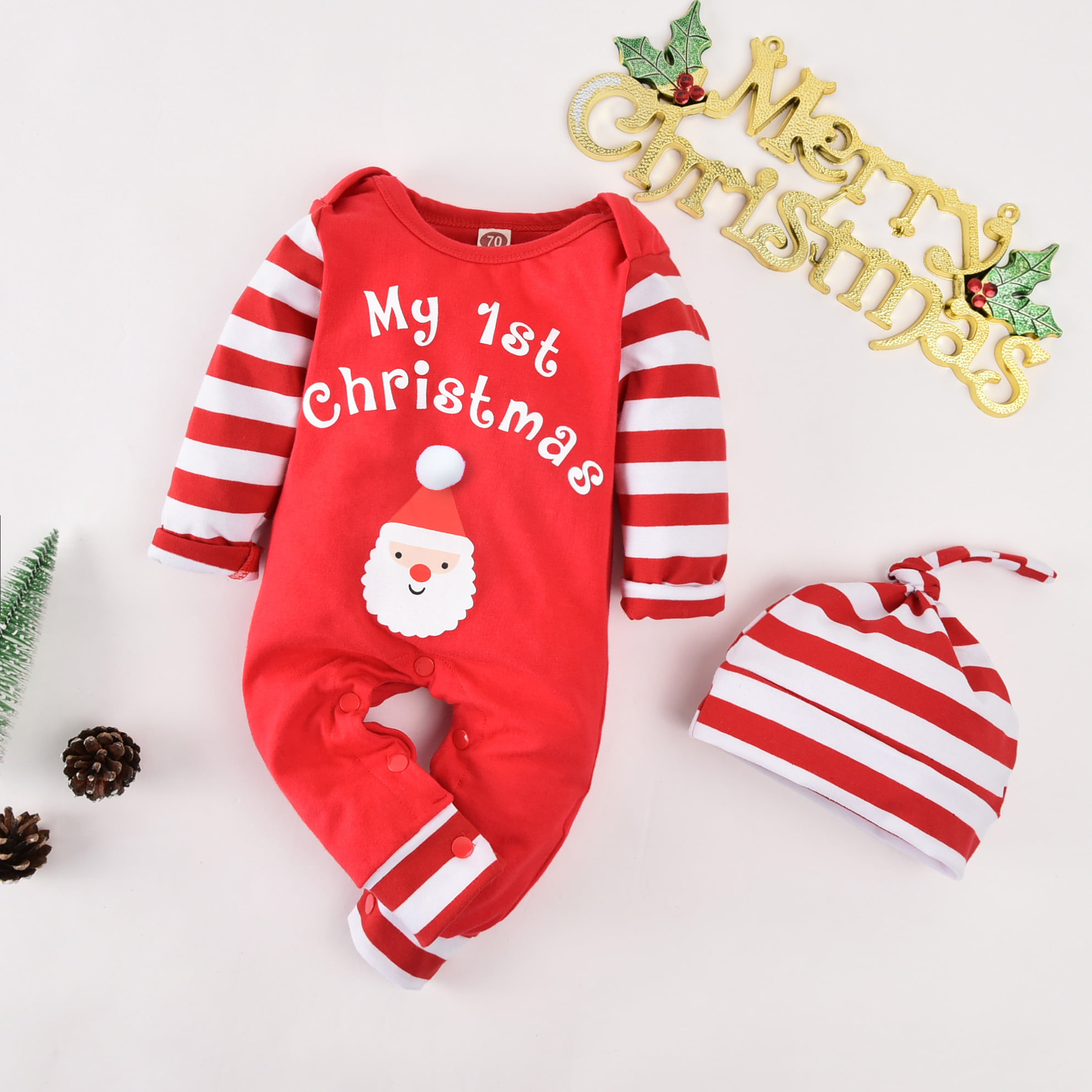 Aalizzwell Infant Baby Boys Girls My First Christmas Outfit Xmas Romper Elf Onesie Santa Clothes 