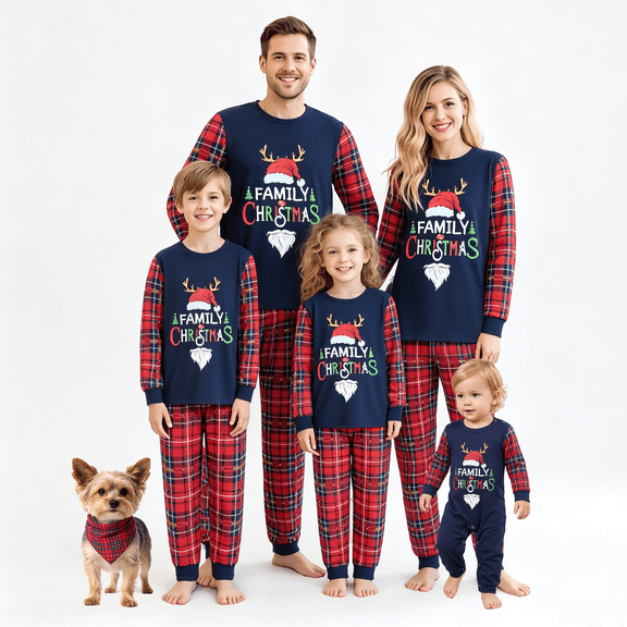 RUINIXCW Family Christmas Pajamas Matching Set Xmas Jammies Holiday Outfit for Couples Women Men PJS Set Santa Hat Letters Print Sleepwear Loungewear