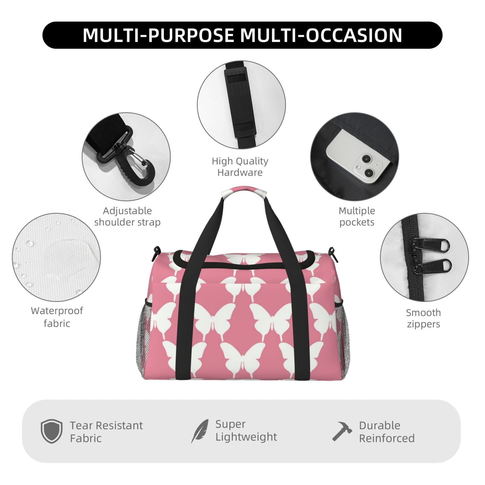 Fuzoiu Butterfly 2 Print Travel Duffle Bag,Carry On Tote Bags,Duffel Bag,Sport Gym Bag, Hospital Bag for Labor and Delivery, Overnight Bag,Luggage Bag