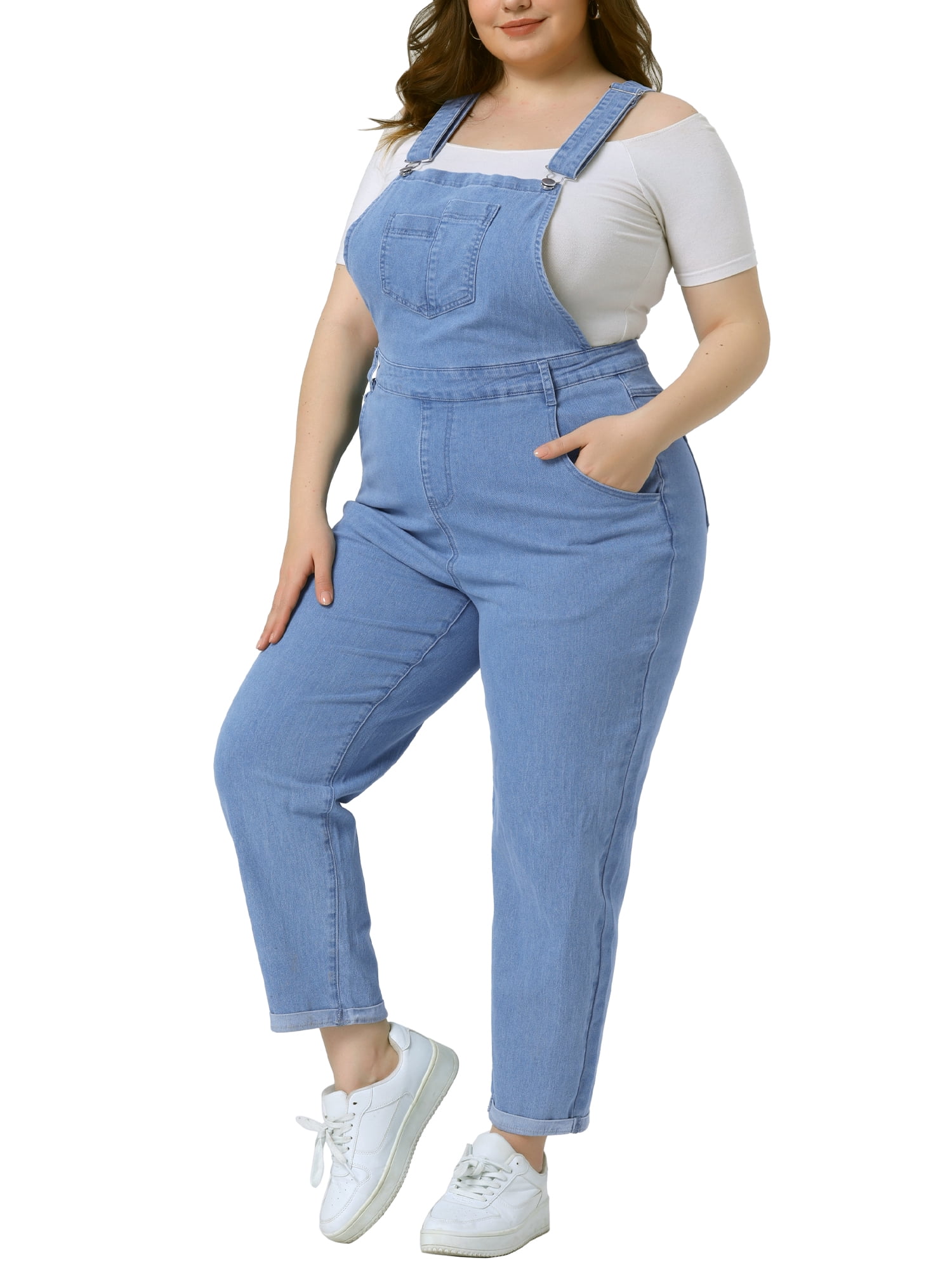 DARING DIVA Women's Plus Size Adjustable Bib Overalls Jeans Pants 3X Light Blue
