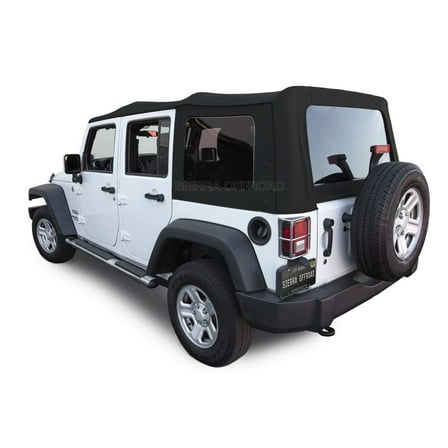 Sierra Offroad Soft Top for 2010 to 2018 Jeep Wrangler JK - Black, Twill Canvas - 4 Door Jeep Soft Top with Rear Plastic Tinted Windows - Factory Precision Fit Replacement - No Upper Door Skins