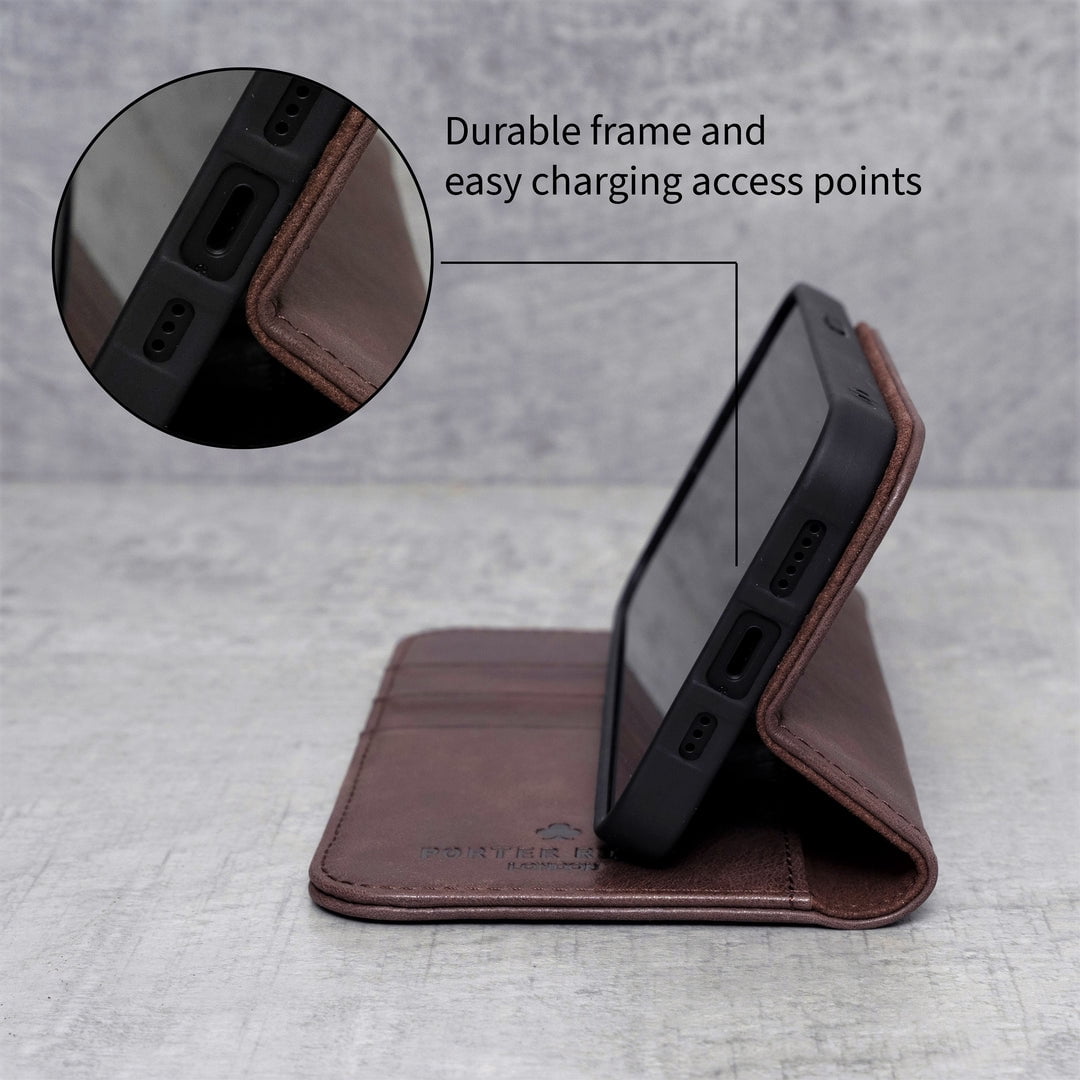 PORTER RILEY - Leather Case for iPhone 12 / iPhone 12 Pro (6.1"). Premium Genuine Leather Stand/Cover/Wallet/Flip Case