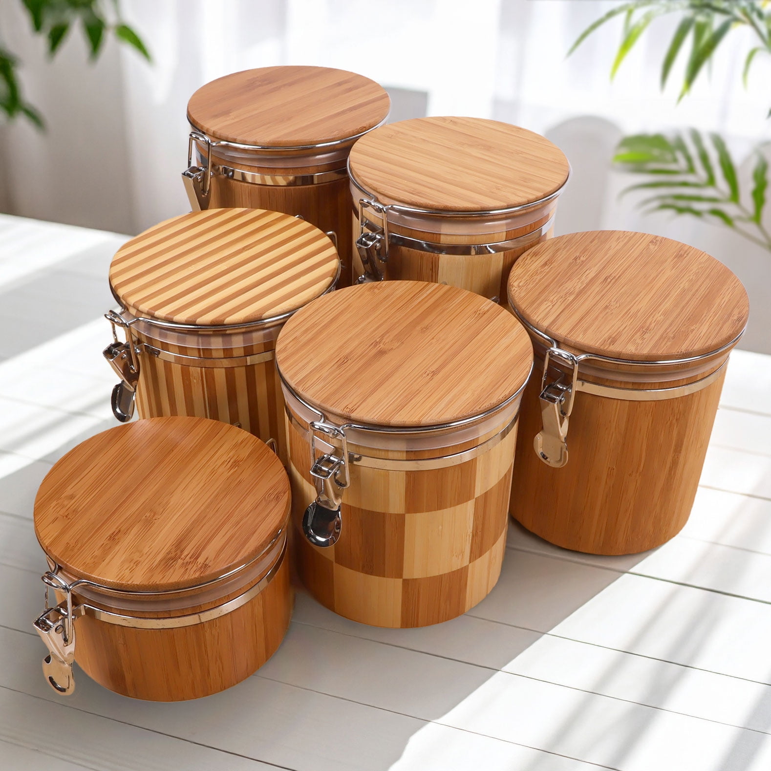 Hinged Cylindrical Bamboo Container - 3.5