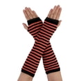 thumbnail image 1 of Unique Bargains Femmes Rayure Modèle Coude Longueur Bras Sans Doigts Chauffe-Gants Paire, 1 of 6