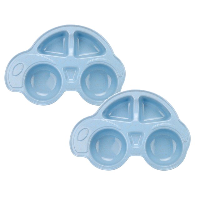 Oleegame 2PC Stainless Steel Cutlery Set Cartoon Car Shape Plate Environmentally Separated Kids Dinnerware Tableware Tray Blue