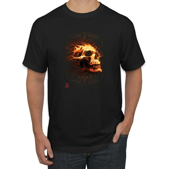 Wild Bobby, Firey Flaming Skull, Pop Culture, Men Graphic Tees, Black, Small